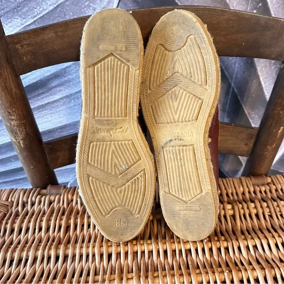 Vintage Leather Espadrilles 7.5 / 38 Platform Flats Sandals Rare Made in Spain - Picture 8 of 16